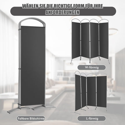 4-Panel Folding Room Divider, Gray, 221 x 188 cm
