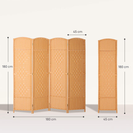 4-Panel Folding Room Divider, Polypropylene, Pine Wood