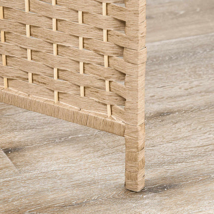 4-Panel Folding Room Divider with Shelves, Natural Wood