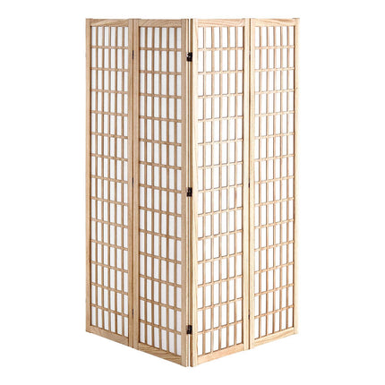 4-Panel Japanese Folding Room Divider, Natural Wood