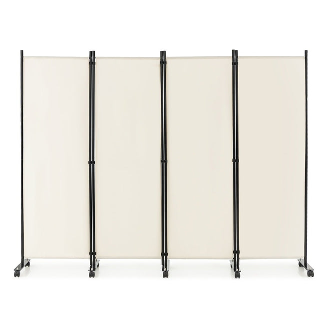 4-Panel Room Divider with Wheels, 173 cm High, Beige