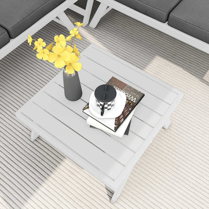 4-piece gray garden furniture set, sofa and coffee table