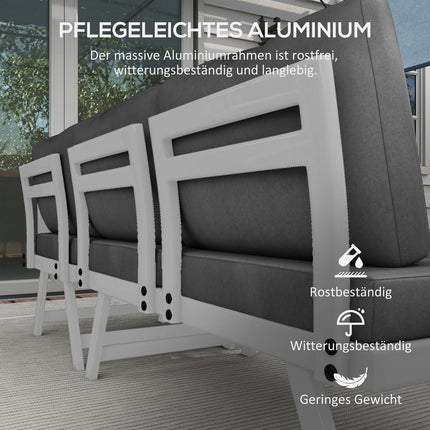 4-piece gray garden furniture set, sofa and coffee table