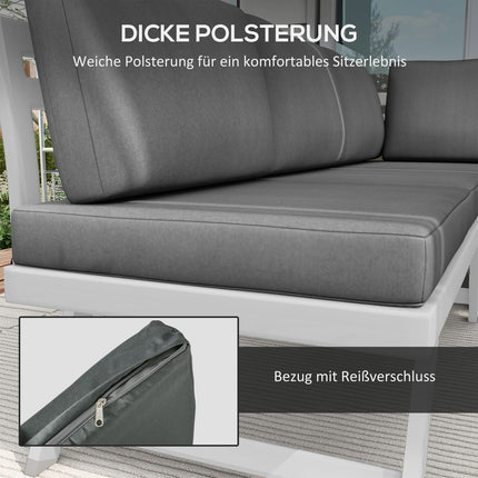 4-piece gray garden furniture set, sofa and coffee table