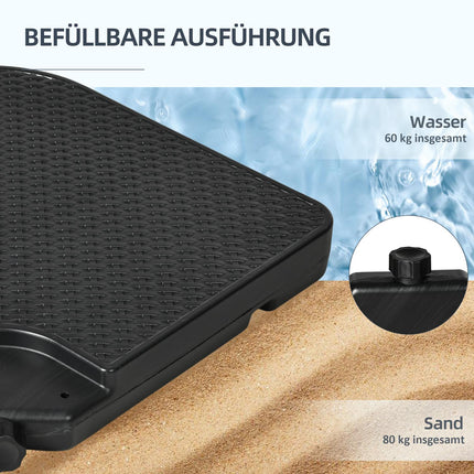 Weather-resistant parasol base, holds up to 80 kg of sand
