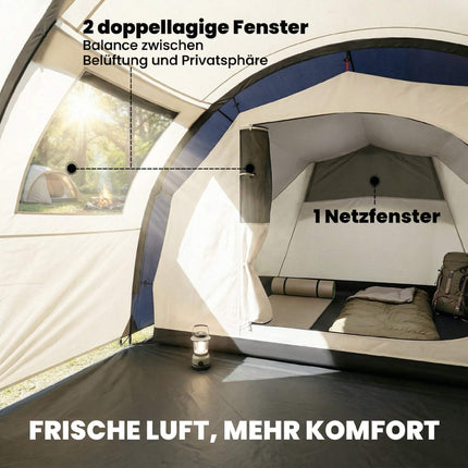 4-Person Family Tunnel Tent with Living Area, 3000mm Waterproof