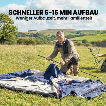 4-Person Family Tunnel Tent with Living Area, 3000mm Waterproof