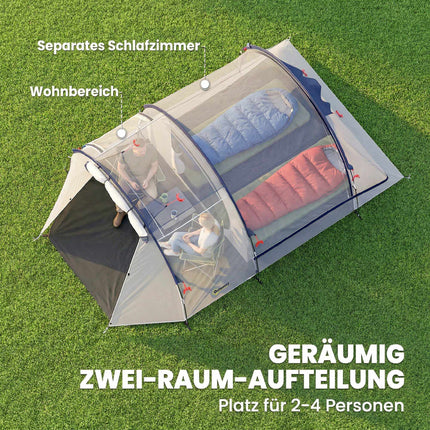 4-Person Family Tunnel Tent with Living Area, 3000mm Waterproof