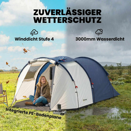 4-Person Family Tunnel Tent with Living Area, 3000mm Waterproof
