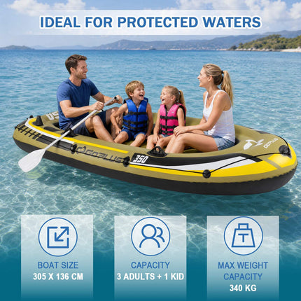 4-Person Green Inflatable Fishing Boat with Oars
