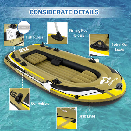 4-Person Green Inflatable Fishing Boat with Oars