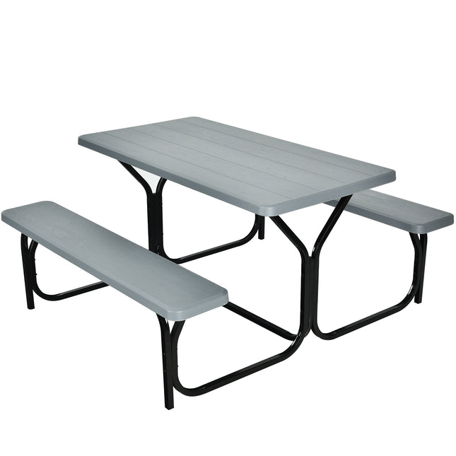 4-Person HDPE Picnic Table With Benches, Gray