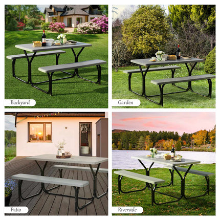 4-Person HDPE Picnic Table With Benches, Gray
