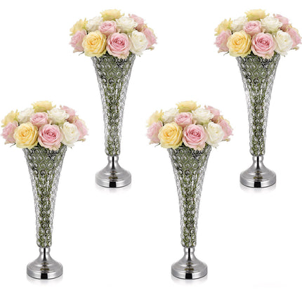 4-Piece 51 cm Silver Crystal Wedding Flower Vases