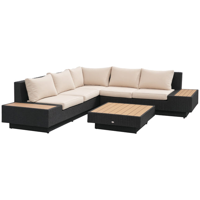 4-Piece Black Polyrattan Outdoor Lounge Set with Cushions