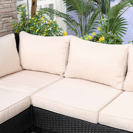 4-Piece Black Polyrattan Outdoor Lounge Set with Cushions