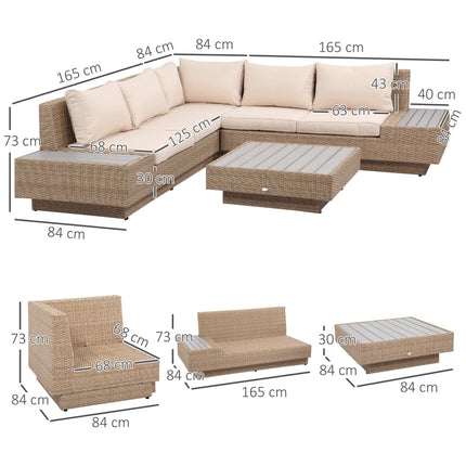 4-Piece Brown Polyrattan Outdoor Furniture Set with Cushions