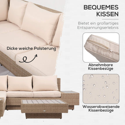 4-Piece Brown Polyrattan Outdoor Furniture Set with Cushions