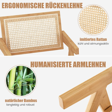 4-Piece Dining Chair Set, Bamboo & Faux Rattan, Natural