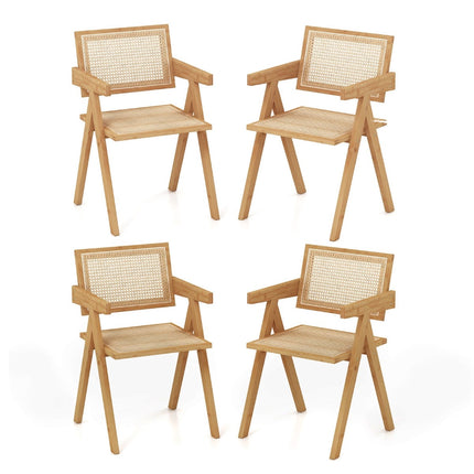 4-Piece Dining Chair Set, Bamboo & Faux Rattan, Natural