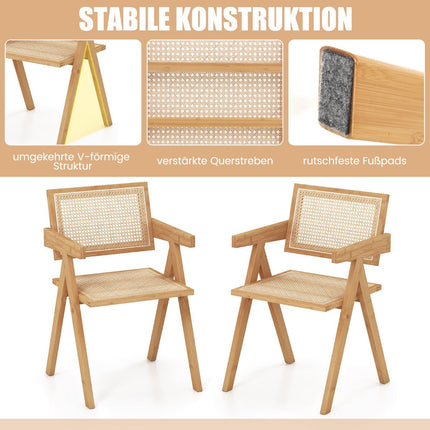4-Piece Dining Chair Set, Bamboo & Faux Rattan, Natural