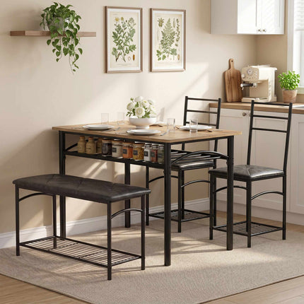 4-Piece Dining Set, Industrial Table with Chairs & Bench