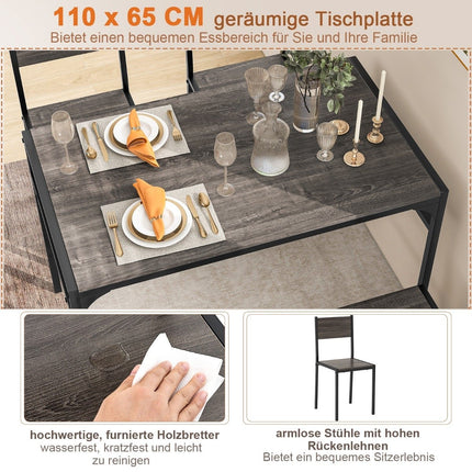 4-Piece Dining Set with Table, 2 Chairs & Bench, Grey