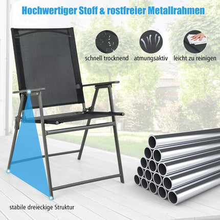 4-Piece Folding Garden Chairs Set, Weatherproof, Black