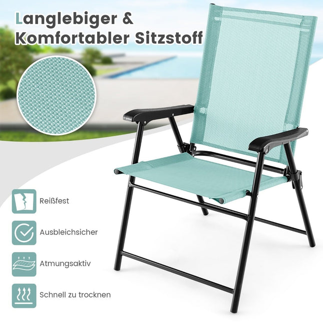 4-Piece Folding Garden Chairs with Armrests, Mint Green