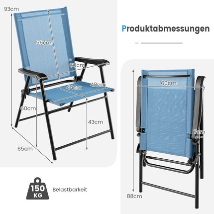 4-Piece Folding Patio Chairs with Armrests, Blue Fabric