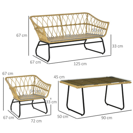 Rattan garden furniture - 4-piece with cushions