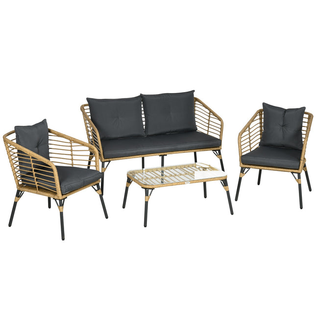 4-piece garden furniture in rattan, cushions included
