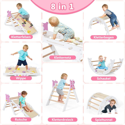4-Piece Kids Climbing Set with Slide & Arch – White