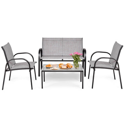 4-Piece Outdoor Furniture Set, Breathable Fabric, Grey
