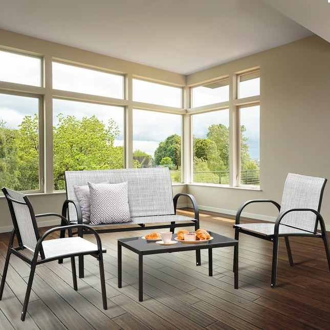 4-Piece Outdoor Furniture Set, Breathable Fabric, Grey