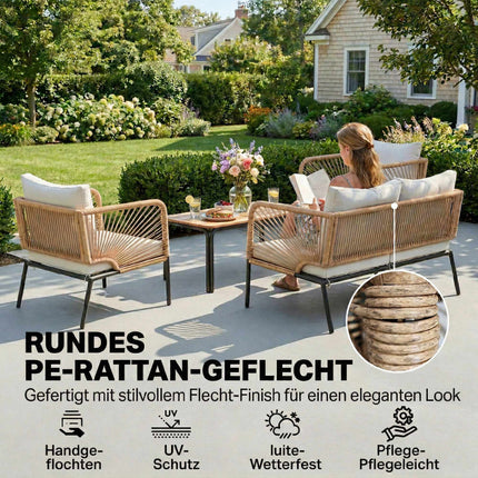 4-Piece Outdoor Furniture Set, Metal & PE Rattan, White