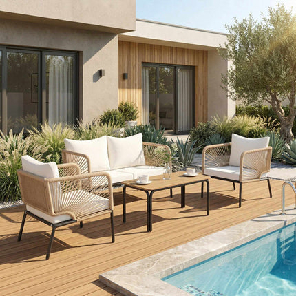 4-Piece Outdoor Furniture Set, Metal & PE Rattan, White