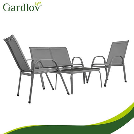 4-Piece Outdoor Furniture Set, Steel & Glass, Gray