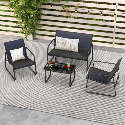4-Piece Outdoor Lounge Set, 2 Chairs, Loveseat, Glass Table