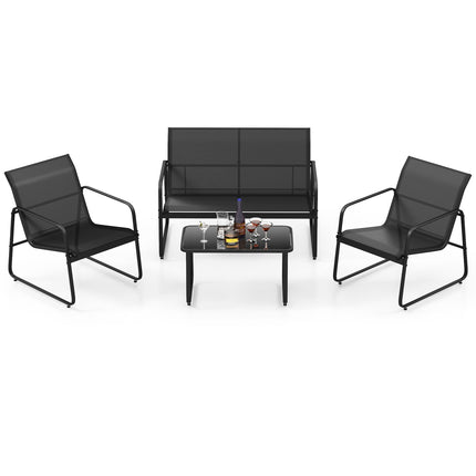 4-Piece Outdoor Lounge Set, 2 Chairs, Loveseat, Glass Table