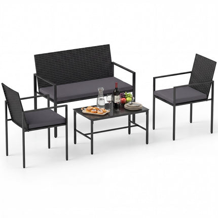 4-Piece Outdoor Rattan Furniture Set with Cushions