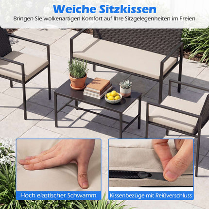 4-Piece Outdoor Rattan Furniture Set with Cushions