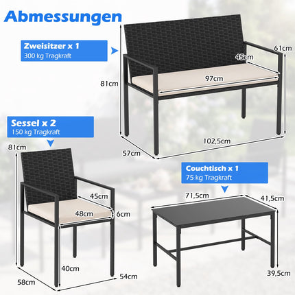 4-Piece Outdoor Rattan Furniture Set with Cushions