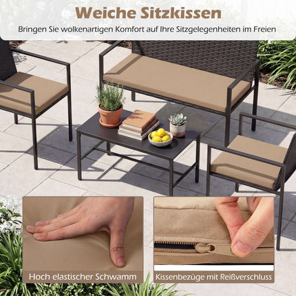 4-Piece Outdoor Rattan Furniture Set with Glass Table