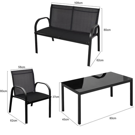 4-Piece Patio Furniture Set, Black, Breathable Fabric