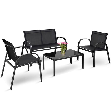 4-Piece Patio Furniture Set, Black, Breathable Fabric