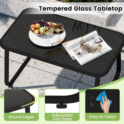 4-Piece Patio Furniture Set, Rocking Chairs, Glass Table, Black