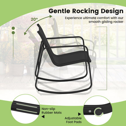 4-Piece Patio Furniture Set, Rocking Chairs, Glass Table, Black