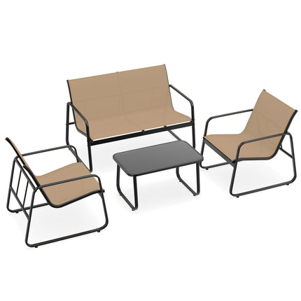 4-Piece Patio Furniture Set with Glass Coffee Table