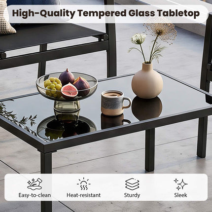 4-Piece Patio Furniture Set with Glass Table & Metal Frame